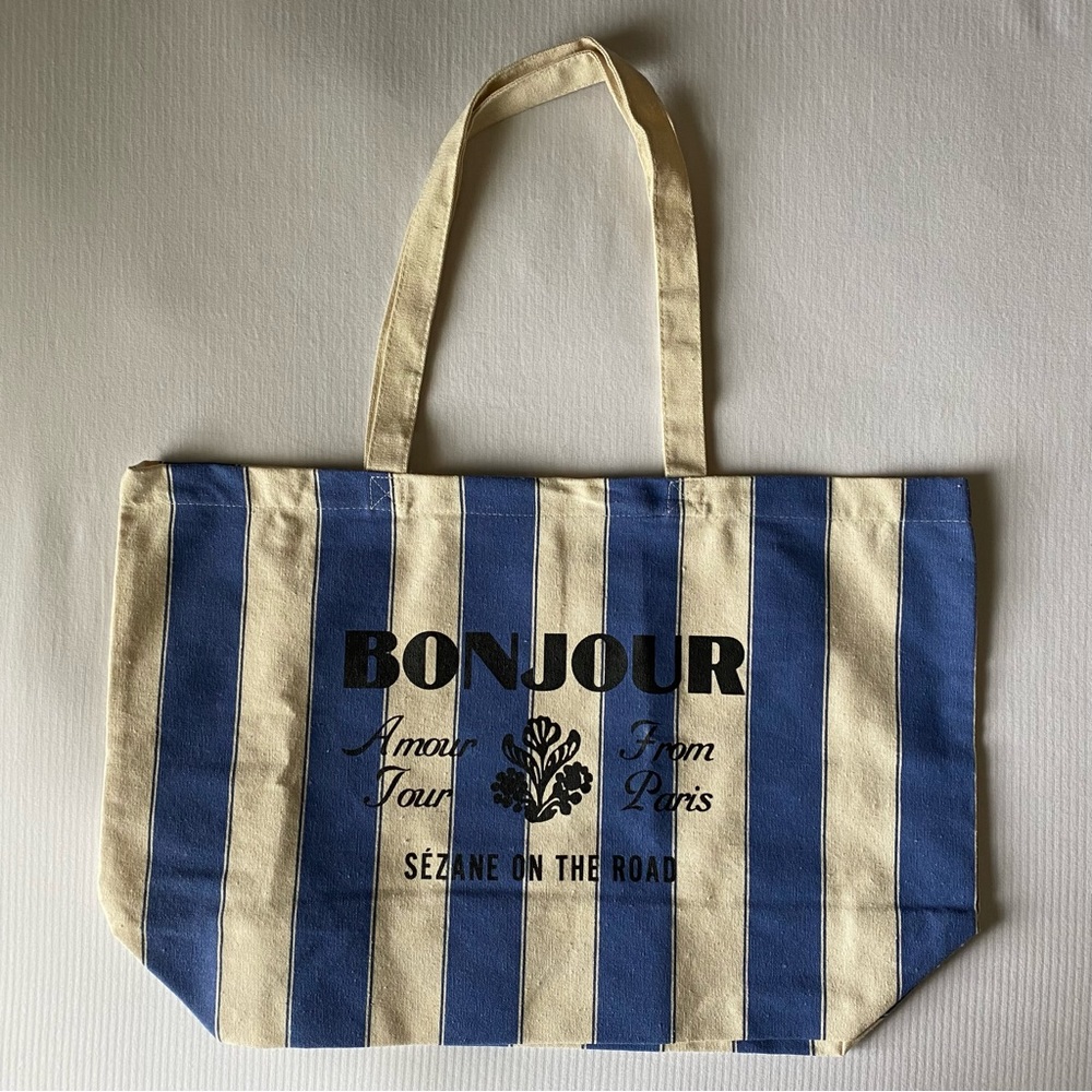 Sezane Tote Bag - Bonjour - Amour Tour - Blue Stripes